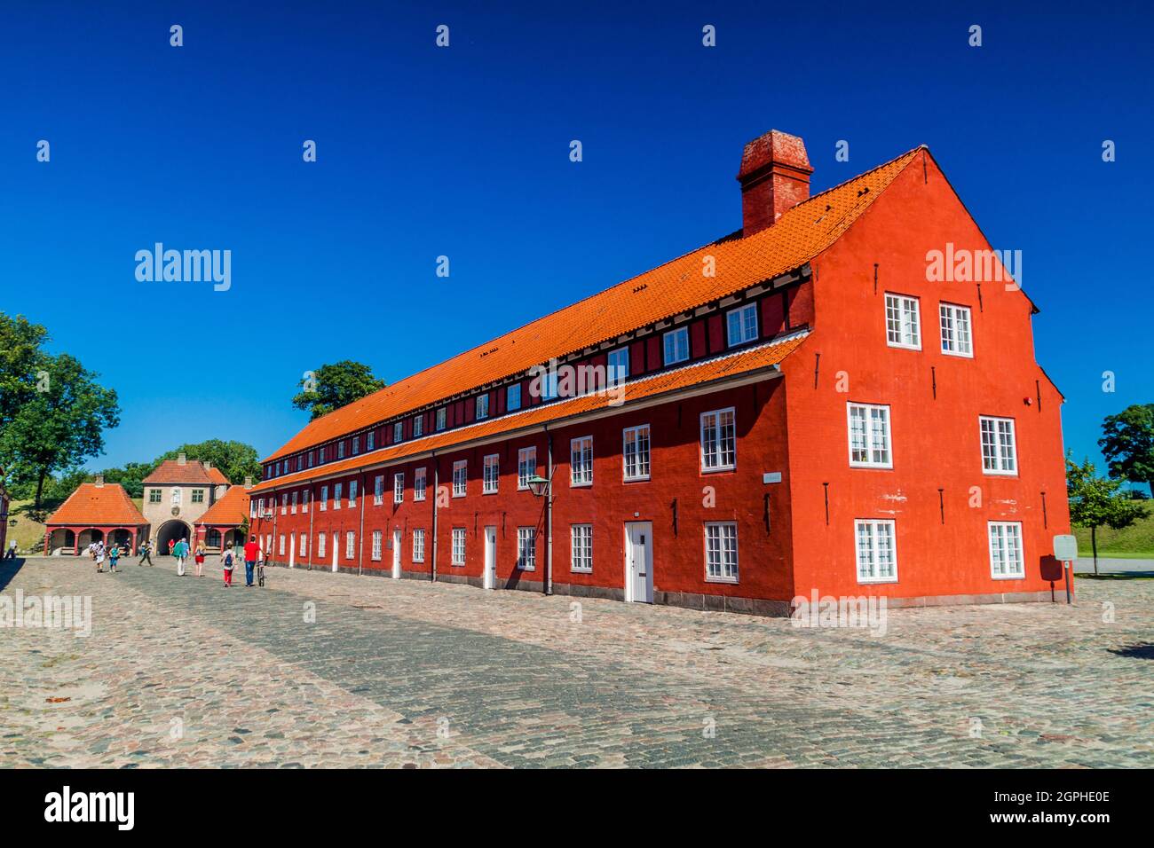 COPENHAGEN, DANIMARCA - 26 AGOSTO 2016: Caserma nella Cittadella di Kastelelt a Copenhagen, Danimarca Foto Stock