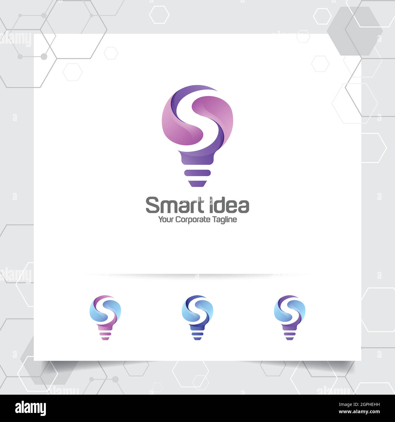 Logo della lampadina concetto di design intelligente idea della lettera S simbolo e icona colorata vettore lampada. Logo Smart idea utilizzato per studio, professionisti e agenzie. Illustrazione Vettoriale