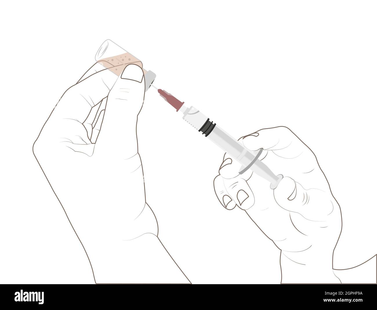 Mano della signora che si prepara a vaccinare, mano della donna mentre vaccina. Illustrazione dello stock vettoriale di contorno Illustrazione Vettoriale
