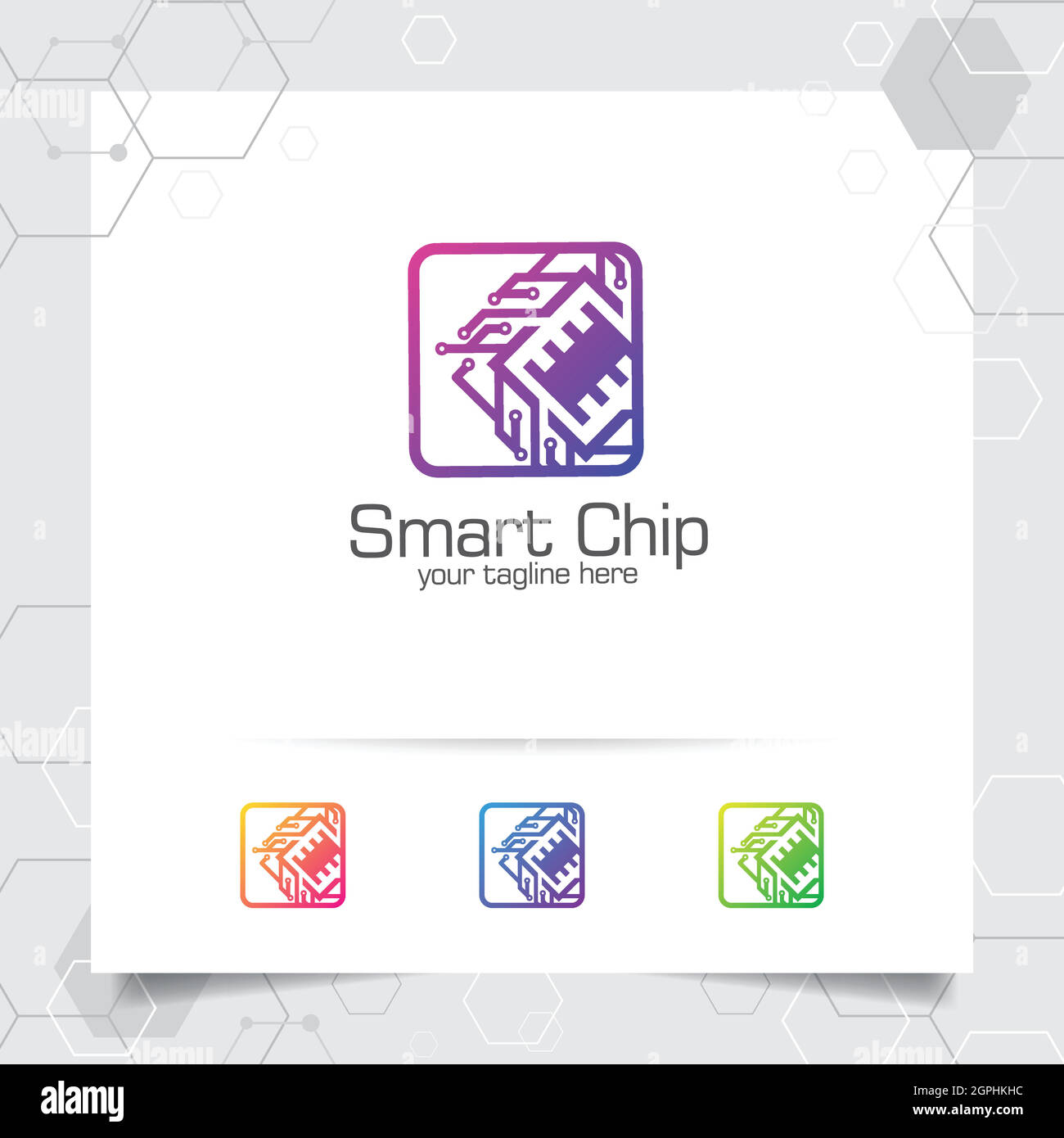 Design vettoriale con logo digitale con concetto di icona microchip per programmatori, comunità tecnologica, software applicativo e ingegneri. Illustrazione Vettoriale