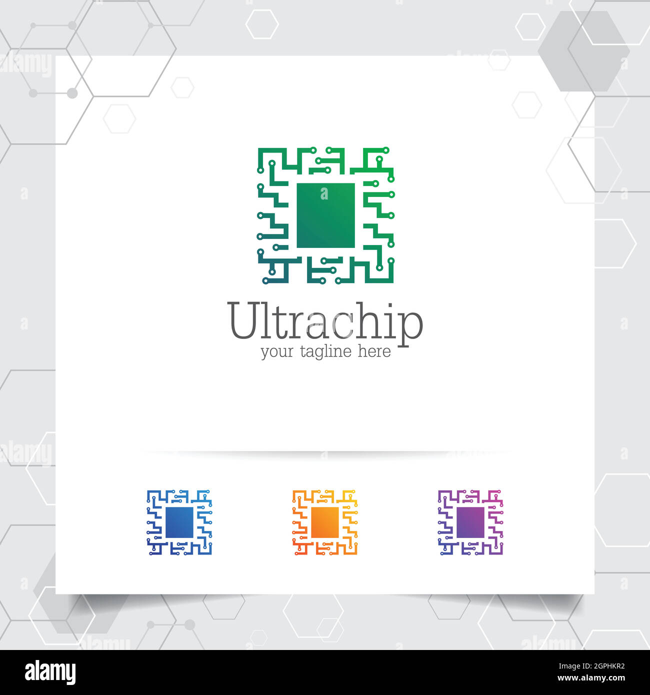 Design vettoriale con logo digitale con concetto di icona microchip per programmatori, comunità tecnologica, software applicativo e ingegneri. Illustrazione Vettoriale