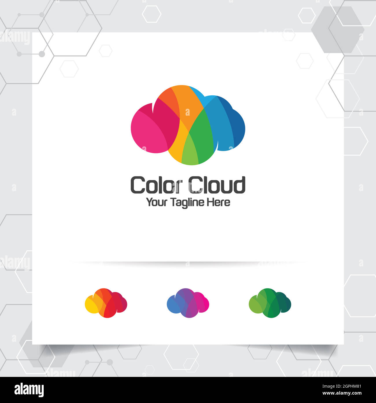 Design vettoriale con logo nuvola a colori con concetto di nuvola colorata. Vettore di icone cloud per aziende, app, cloud hosting e cloud computing. Illustrazione Vettoriale