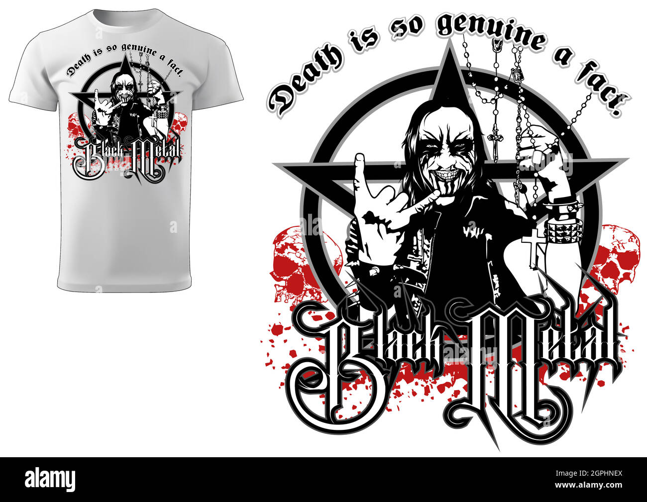 T-shirt in vernice cadavere Gothic Black Metal Design Illustrazione Vettoriale