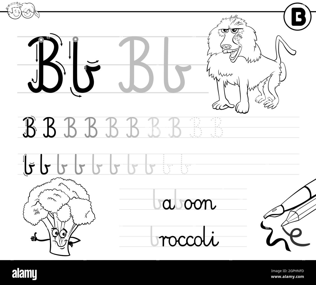 Imparare a scrivere la lettera B libro degli esercizi per i bambini  Immagine e Vettoriale - Alamy