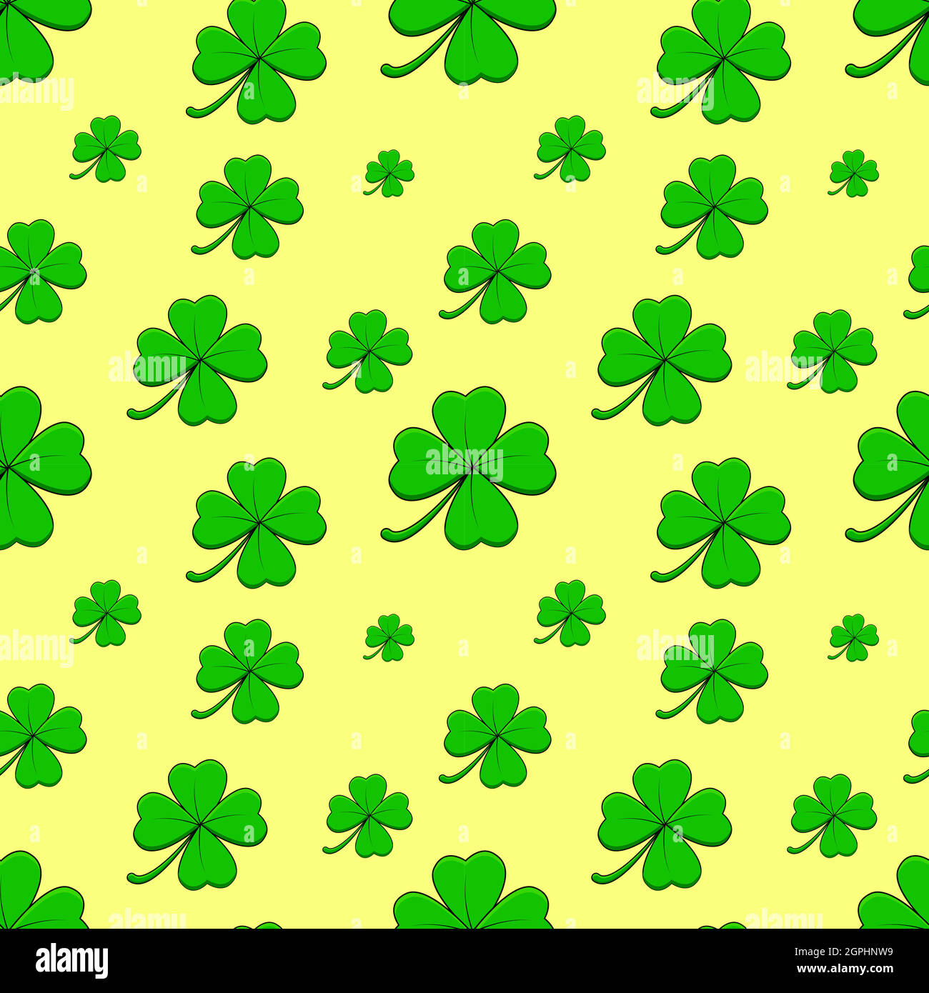 Motivo senza giunture Clover. Tessera di ripetizione shamrock verde a quattro lamelle. Illustrazione vettoriale per tessuto o carta da imballaggio Illustrazione Vettoriale