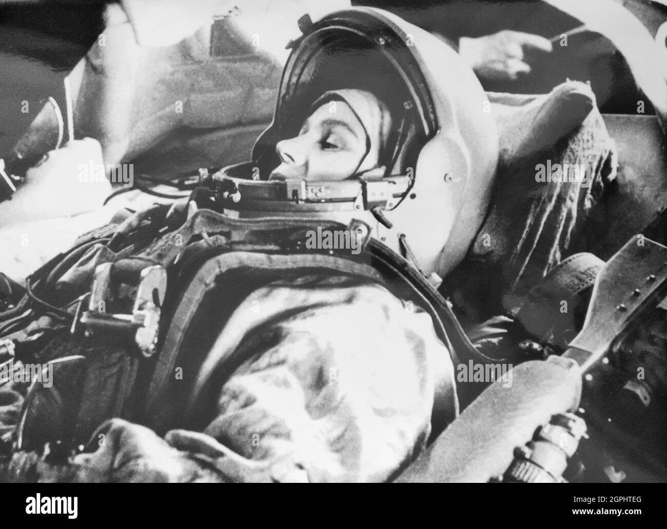 Cosmonaut Valentina Tereshkova nel simulatore Vostok. Foto Stock