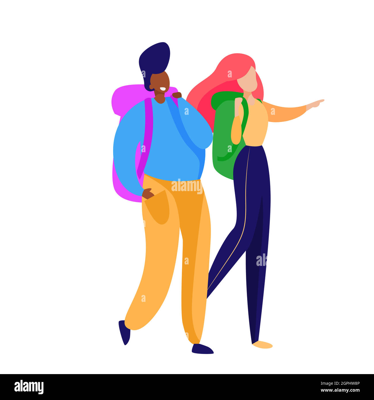 Le donne turisti che camminano con zaini Illustrazione Vettoriale