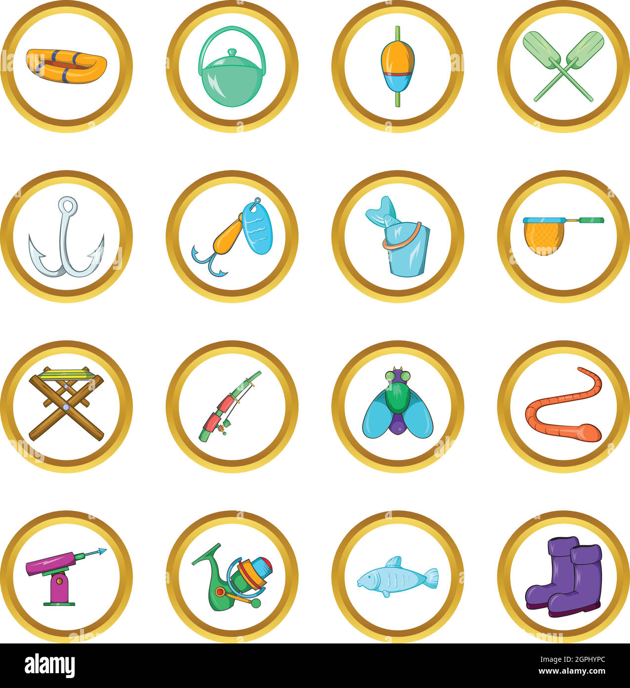 Vettore di pesca set, stile cartoon Illustrazione Vettoriale