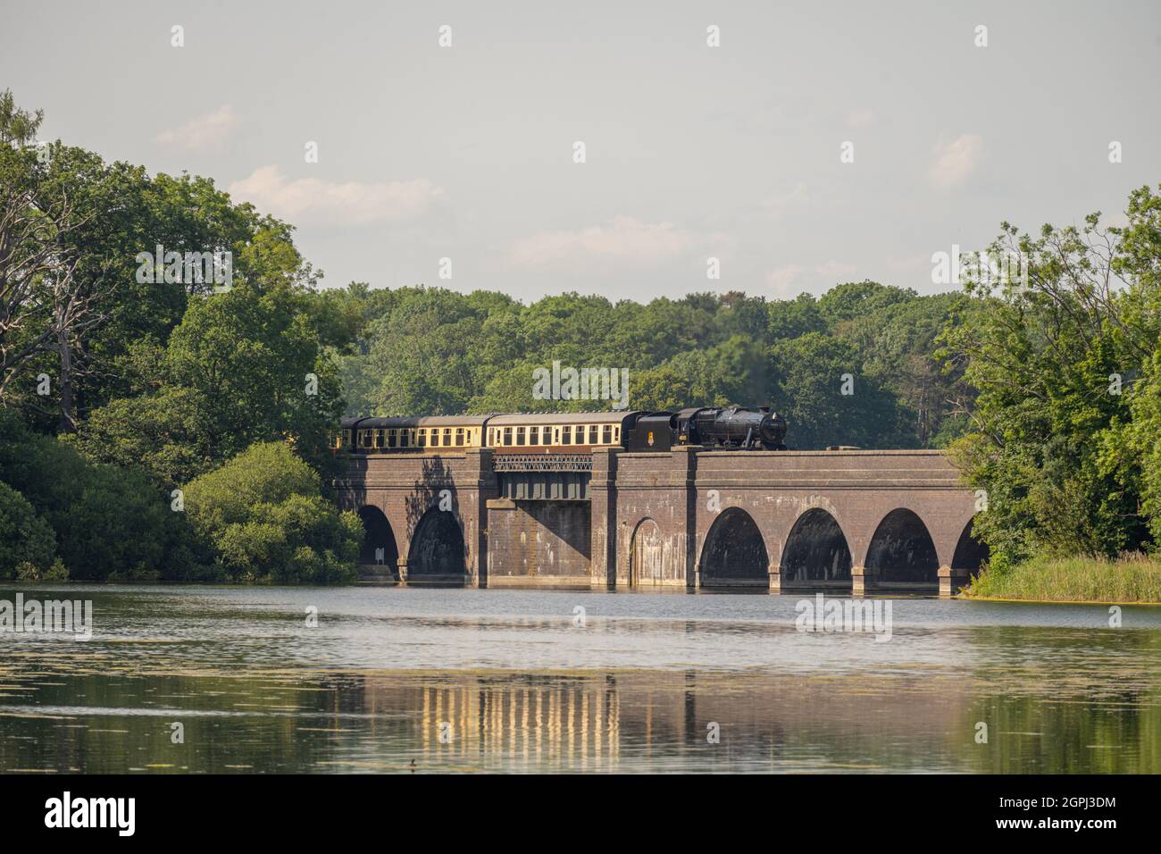 Treno a vapore al serbatoio di Switland sulla linea GCR (Great Central Railway) Foto Stock