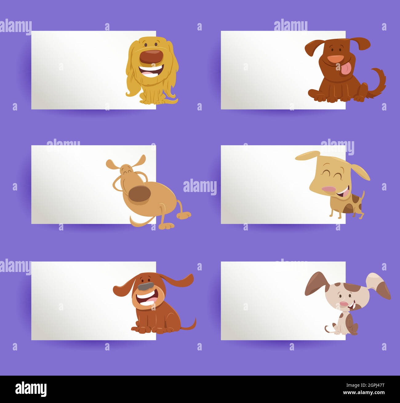 carte di design set con cani cartoni animati e cuccioli Illustrazione Vettoriale