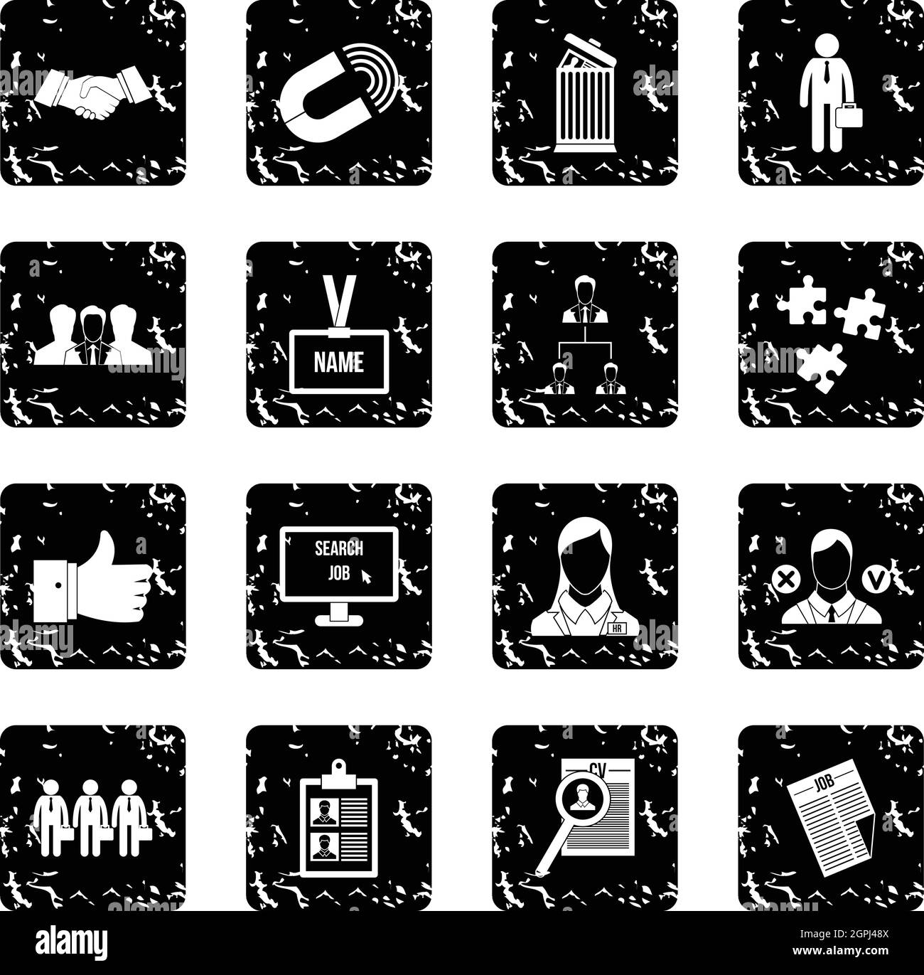 Gestione delle risorse umane impostare le icone stile grunge Illustrazione Vettoriale