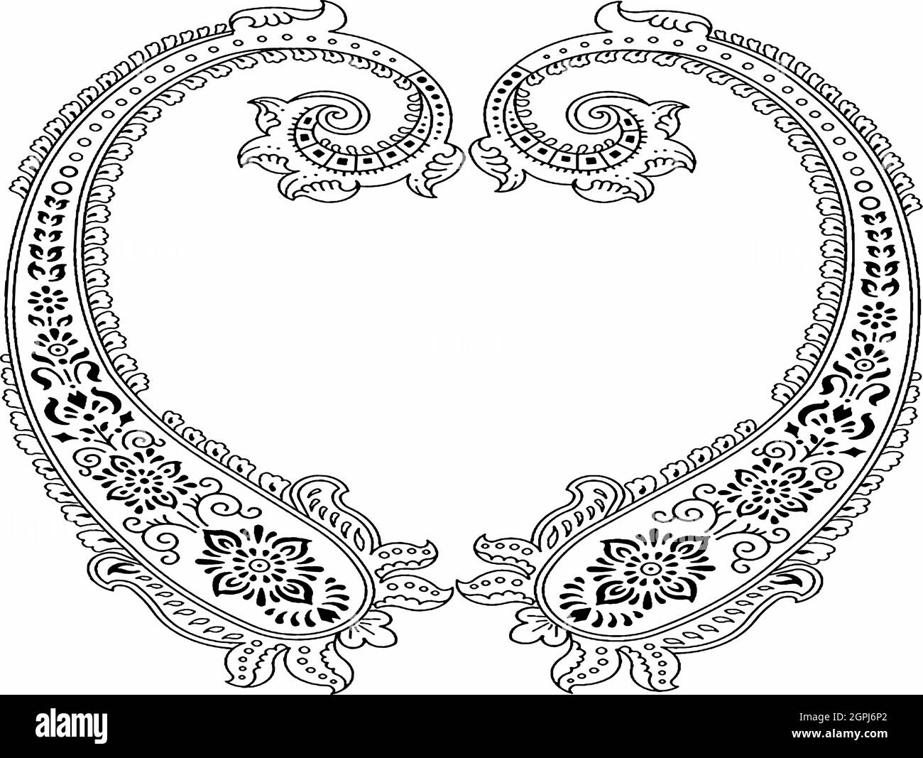 Kalocsai Black Embroidery Ungherese Floral Folk Art Long Patterns Stock Illustration Foto Stock