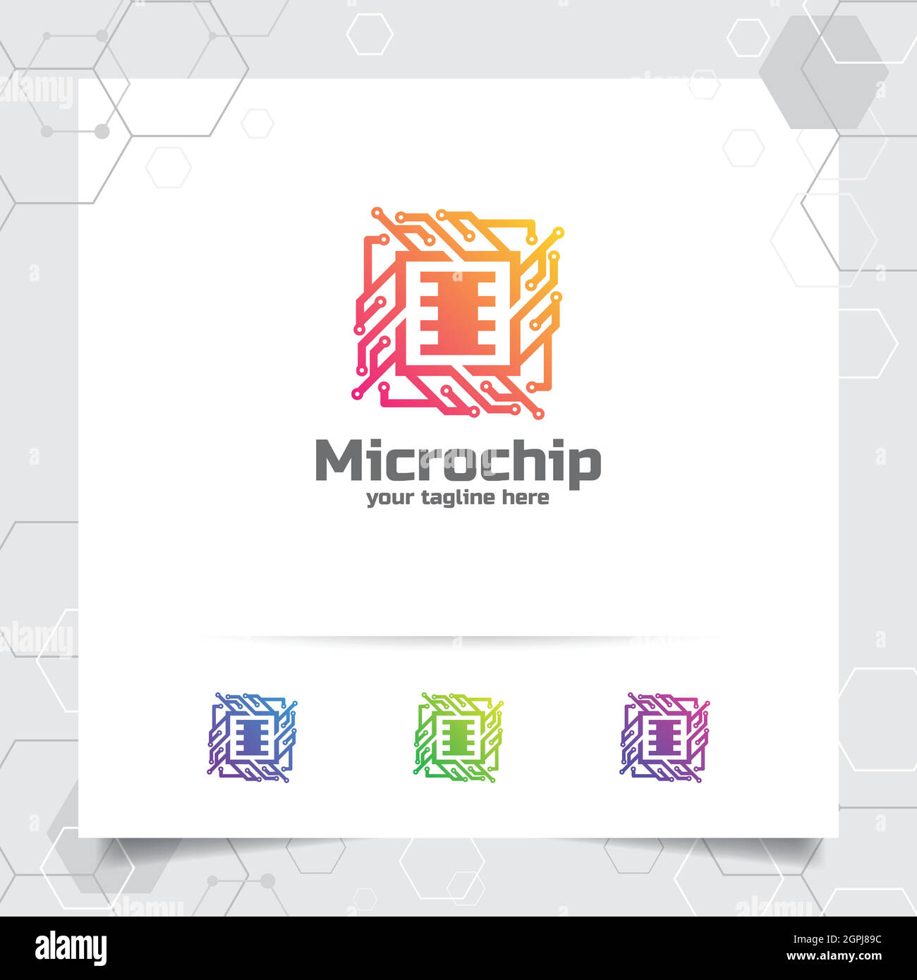 Design vettoriale con logo digitale con concetto di icona microchip per programmatori, comunità tecnologica, software applicativo e ingegneri. Illustrazione Vettoriale
