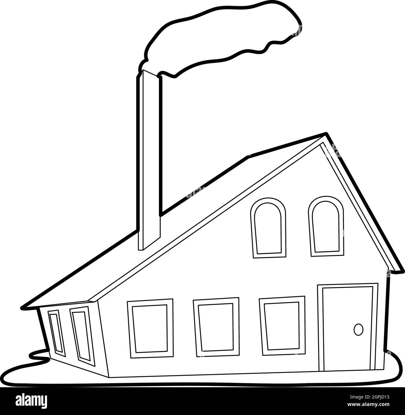 Casa con camino, l'icona di stile di contorno Illustrazione Vettoriale