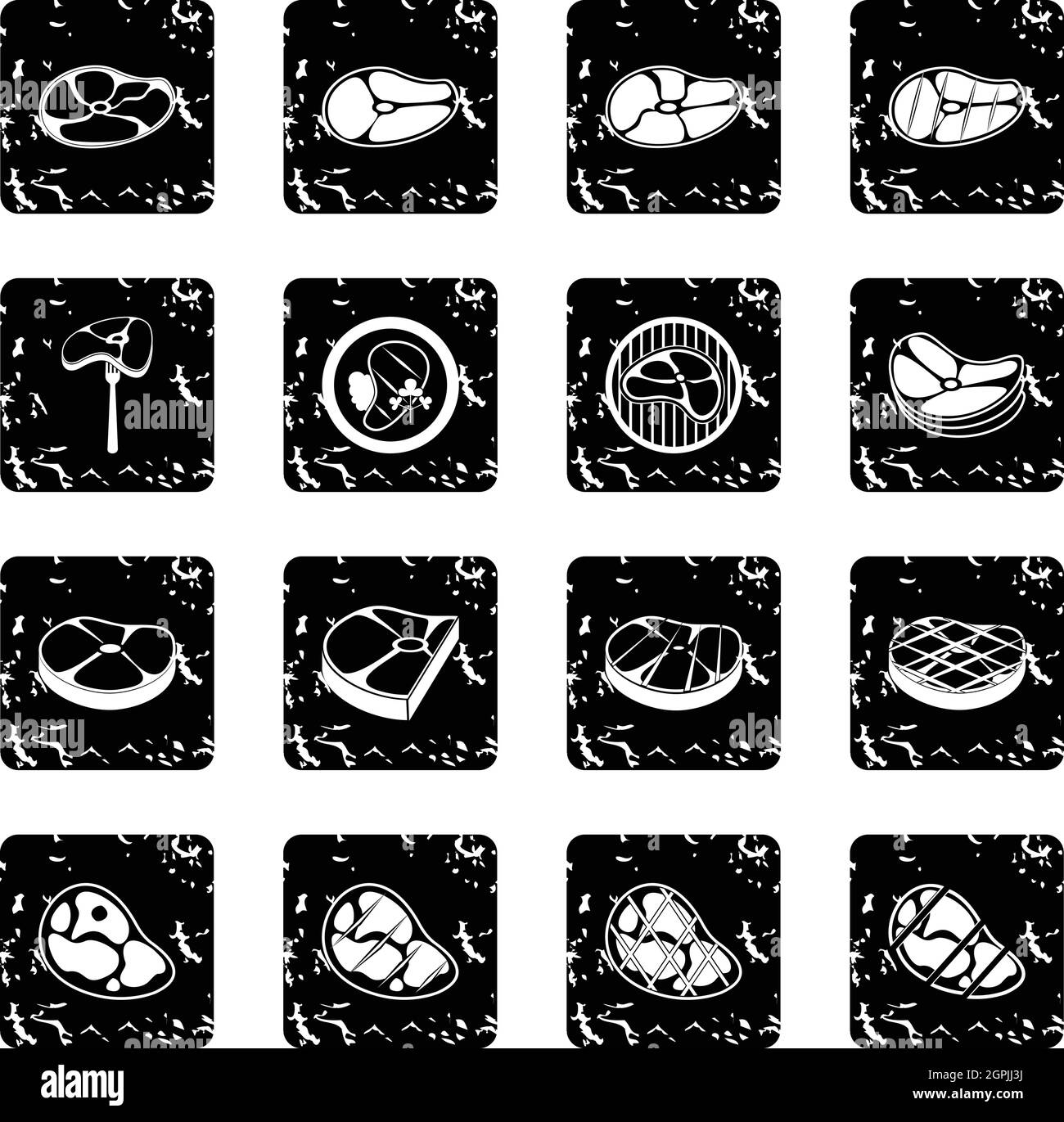 Bistecca impostare le icone stile grunge Illustrazione Vettoriale