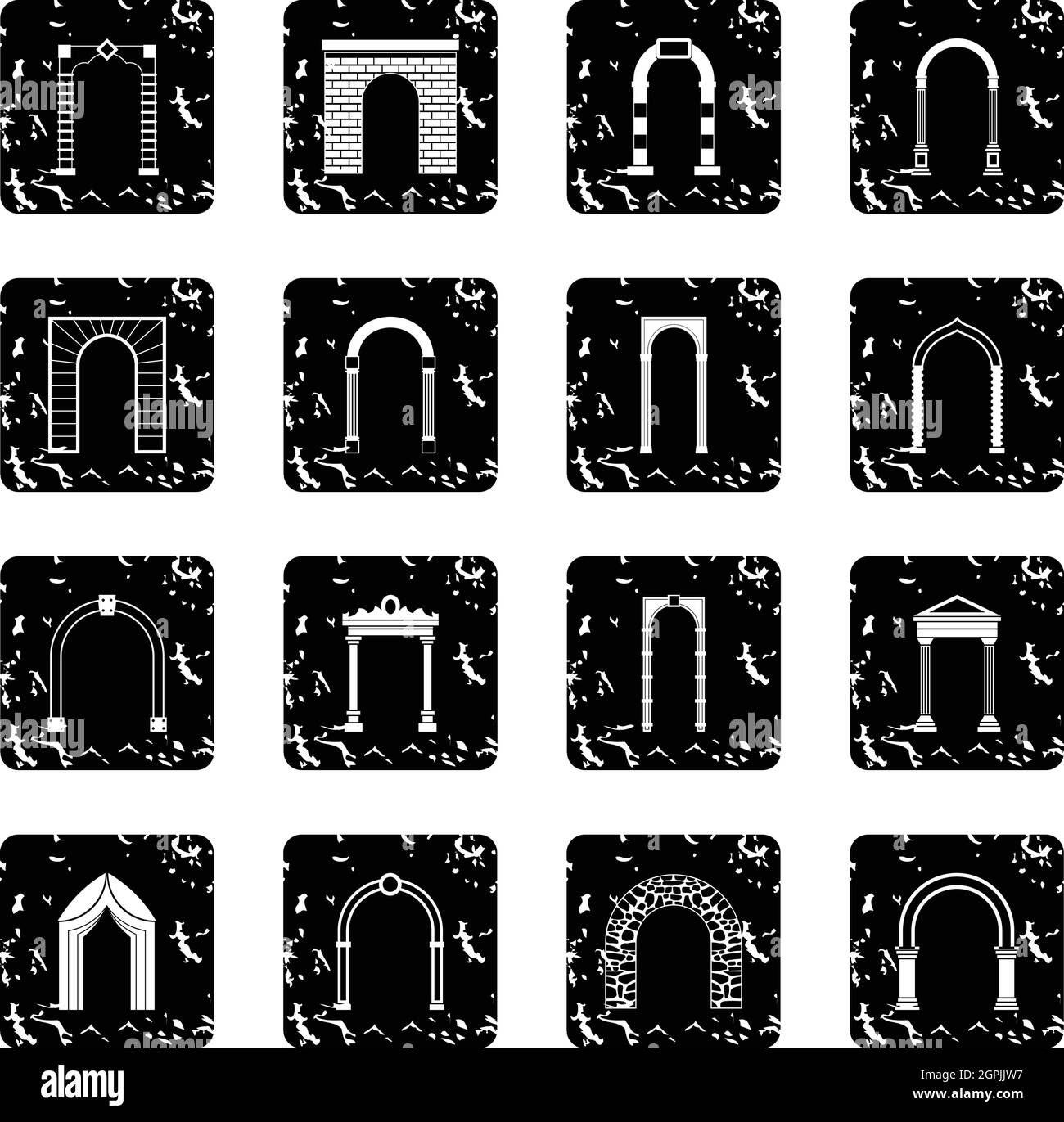 Arch set icone, stile grunge Illustrazione Vettoriale