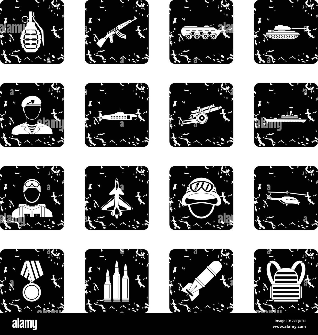 Attrezzature militari set di icone, stile grunge Illustrazione Vettoriale