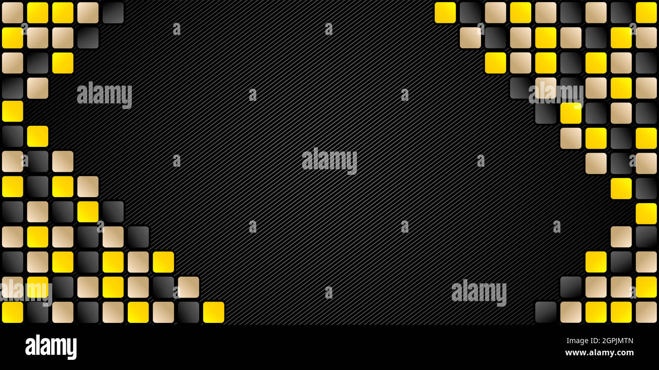 Sfondo astratto con forme quadrate vettoriali, texture astratte colori scuri nero con piastrelle modello giallo o illuminante, oro e nero sfumatura colori per banner web, insegne, e backdrops agenzia Illustrazione Vettoriale