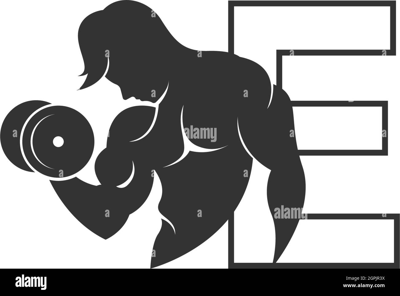 Icona con il logo lettera e con una persona che detiene il vettore di disegno barbell Illustrazione Vettoriale