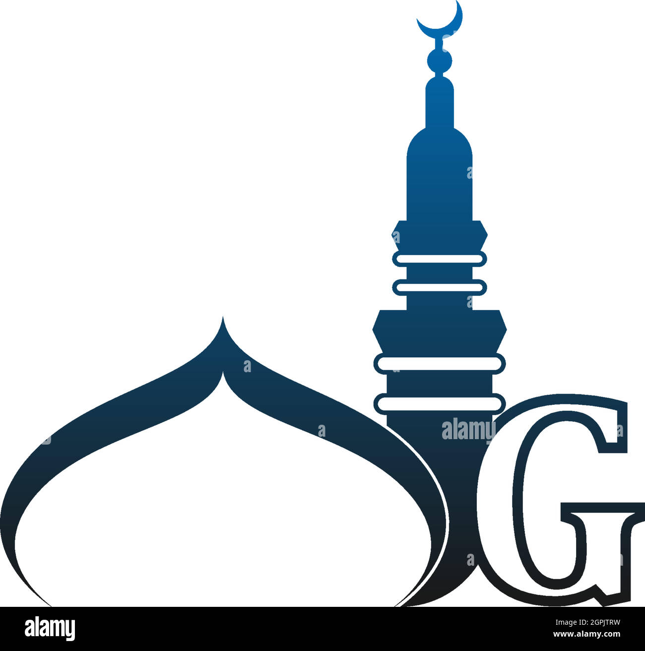 Icona del logo lettera G con illustrazione del design della moschea Illustrazione Vettoriale