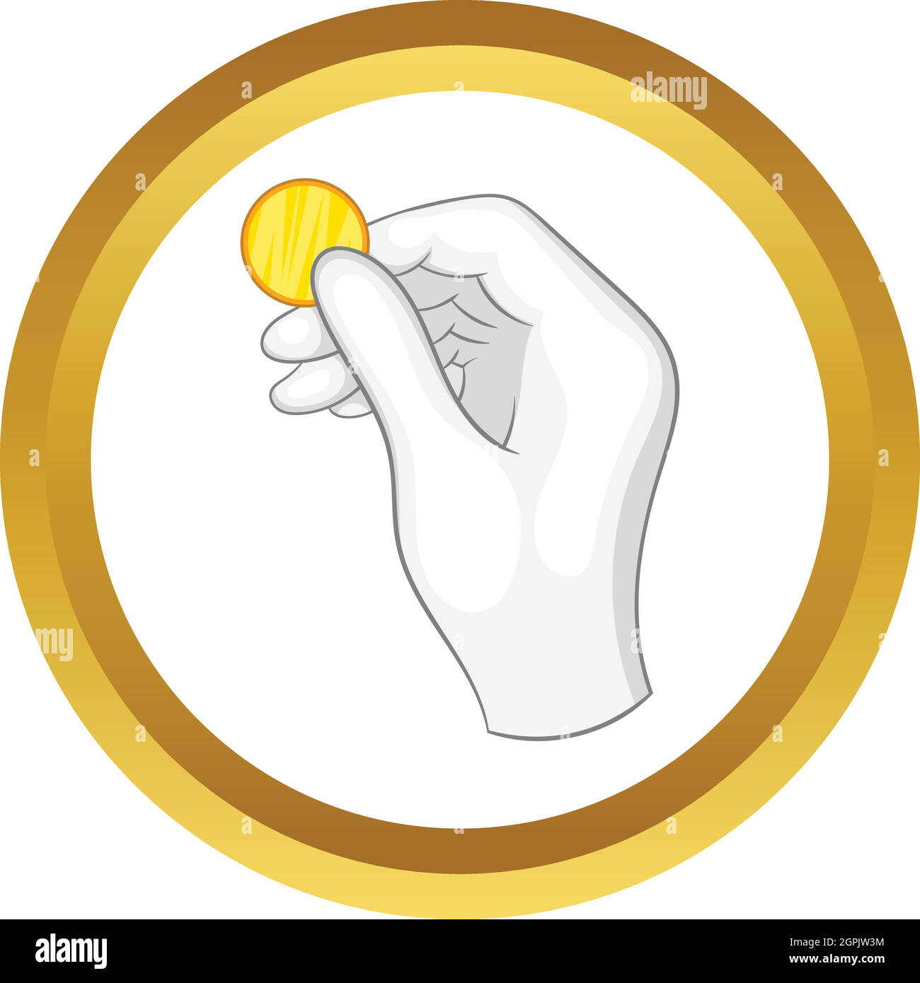 La mano in un guanto bianco tenendo una moneta icona vettore Illustrazione Vettoriale
