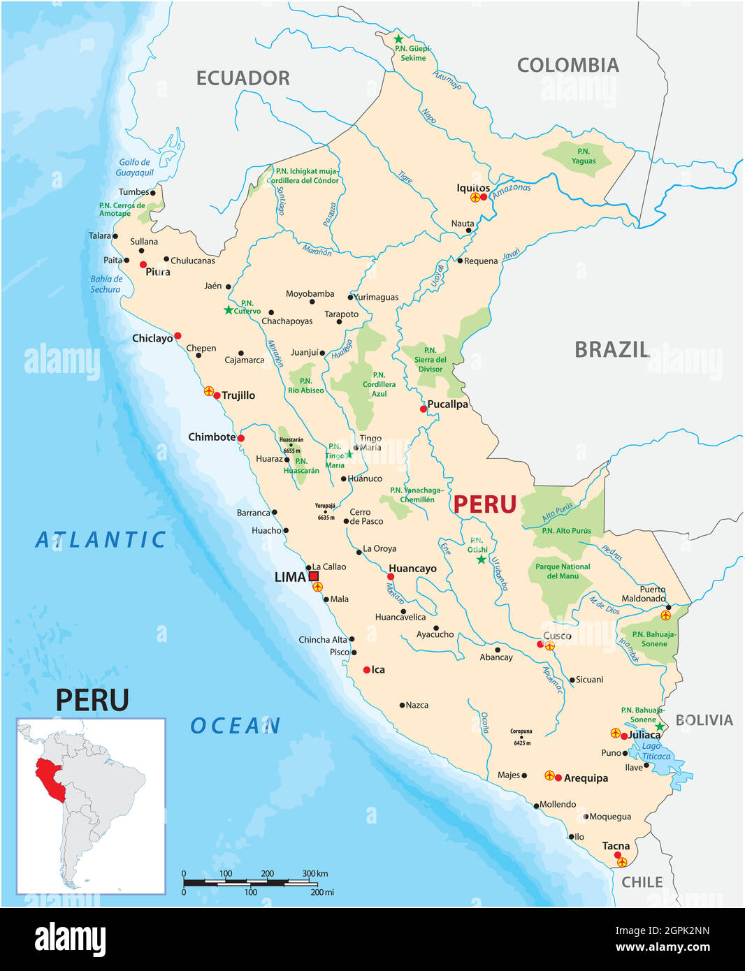 Mappa vettoriale dello stato sudamericano del Perù Illustrazione Vettoriale