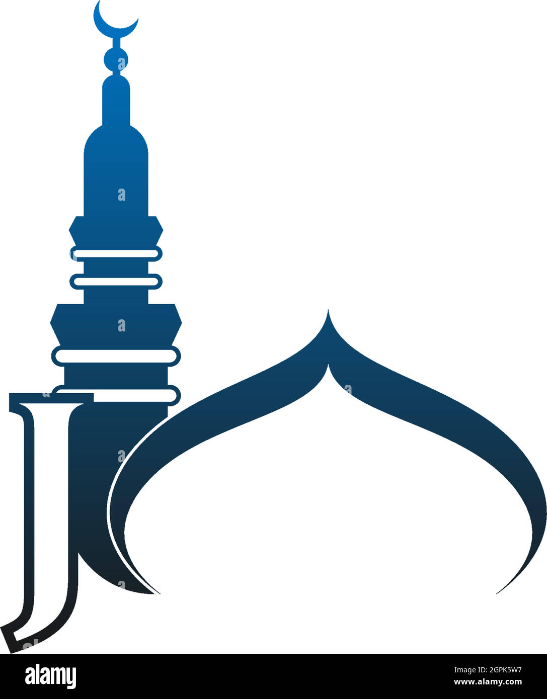 Icona del logo lettera J con illustrazione del design della moschea Illustrazione Vettoriale