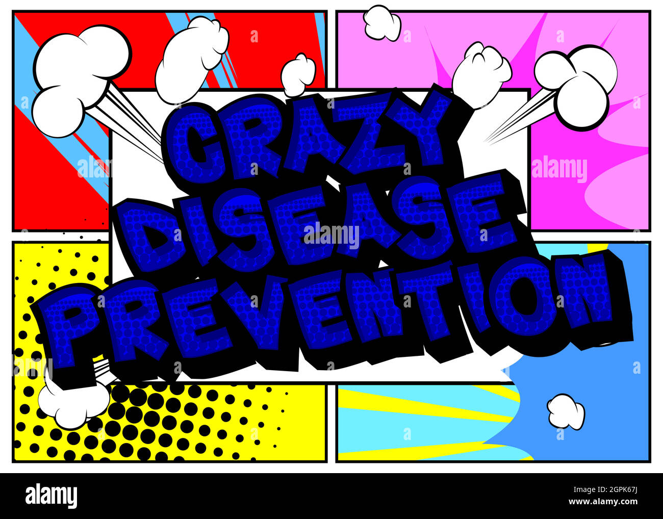 Crazy Disease Prevention - testo in stile fumetto. Illustrazione Vettoriale