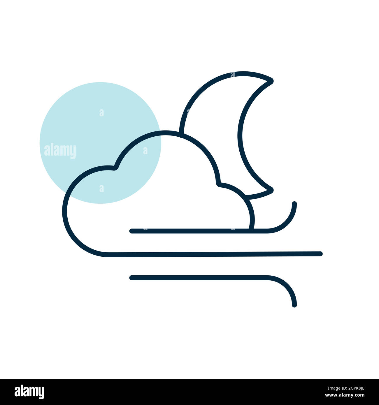 Luna nuvolosa e vento vettore icona. Cartello meteo Illustrazione Vettoriale