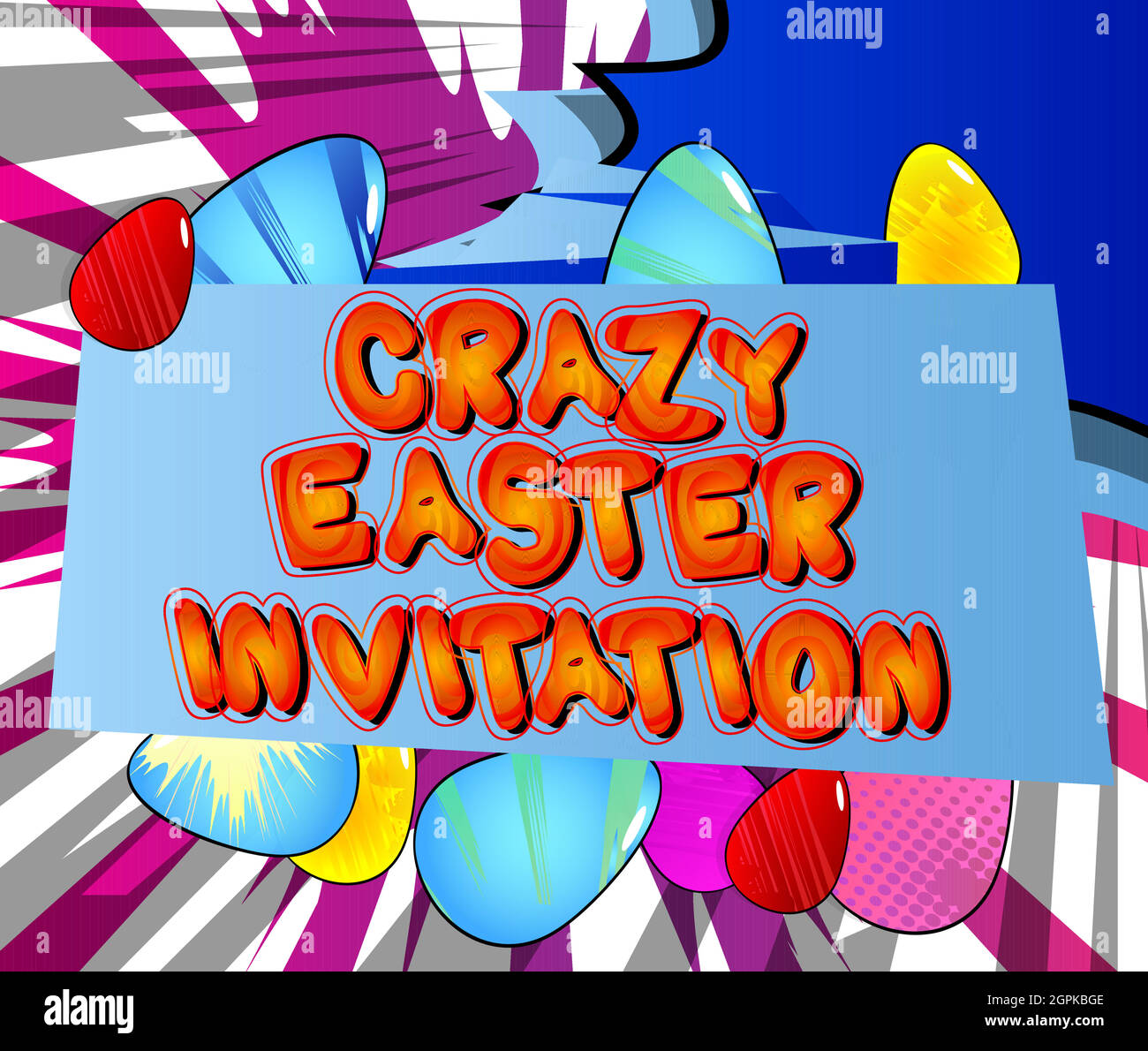 Crazy Pasqua invito - Comic libro stile vacanza testo correlato Illustrazione Vettoriale