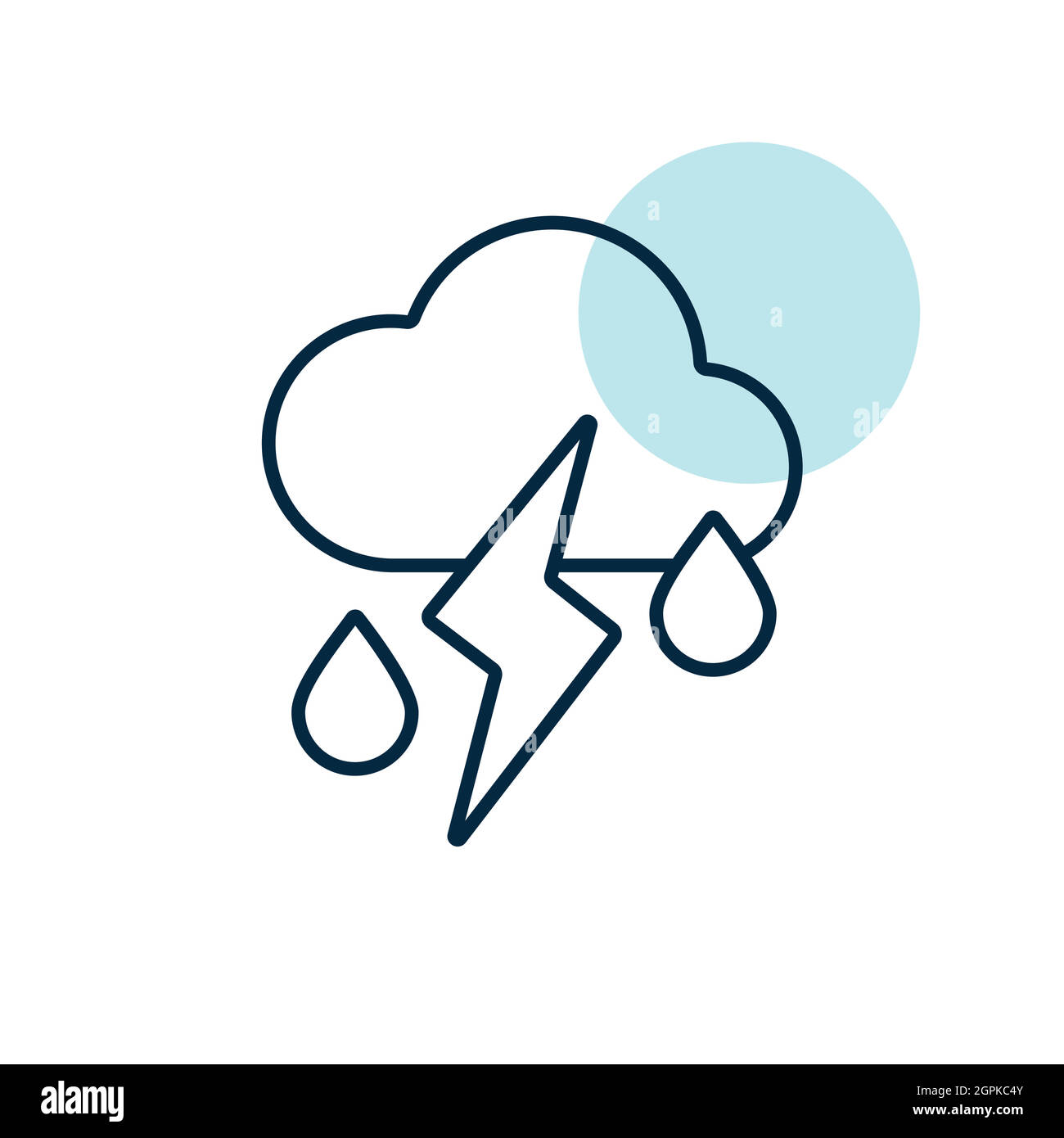 Nuvola con la pioggia caduta e l'icona vettore fulmine Illustrazione Vettoriale