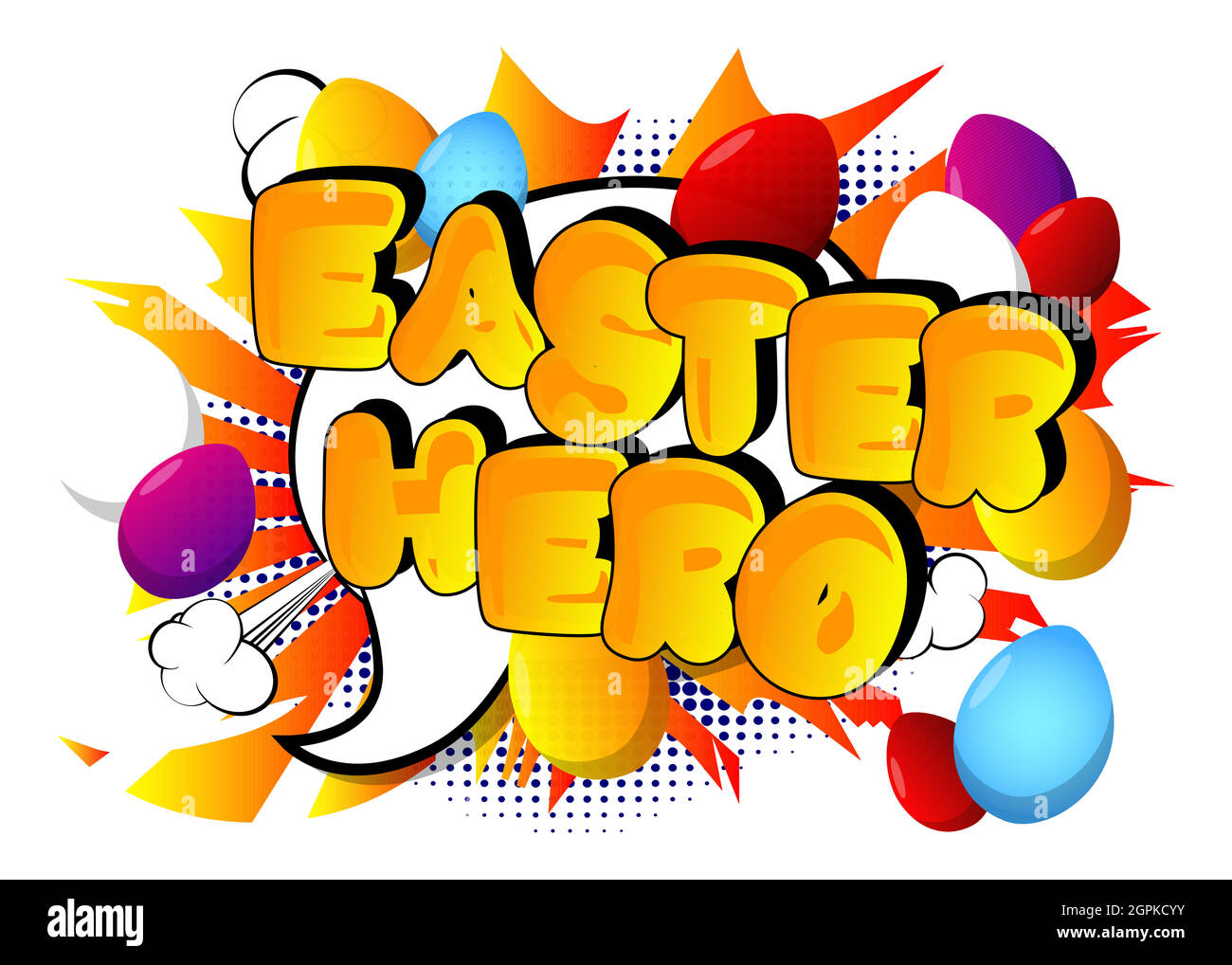 Easter Hero - testo correlato stile libro fumetto vacanza. Illustrazione Vettoriale