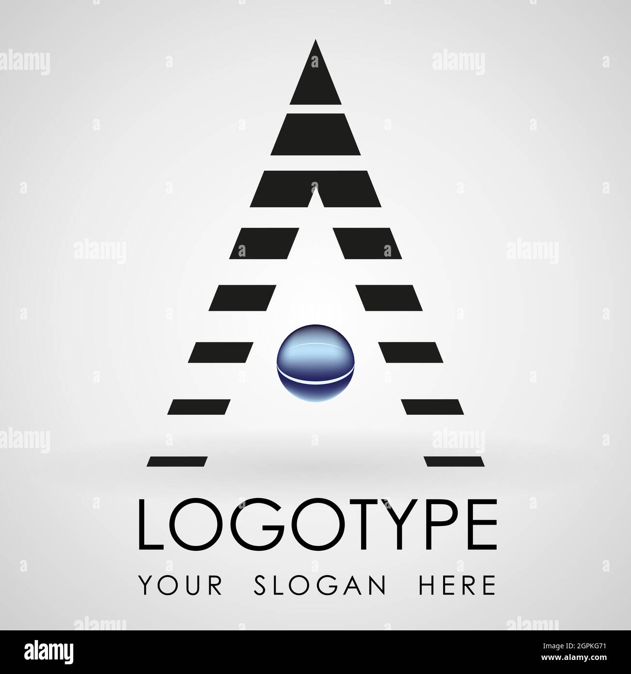 Linee di trinagle geometriche astratte con icona vettoriale del logo 3D della sfera. Logo Trinagle design forma lettera A modello. Stile isometrico, modello di logo aziendale multiuso. Icona del logotipo isolata su sfondo bianco. Segno sfera 3D. Design con logo forte Illustrazione Vettoriale