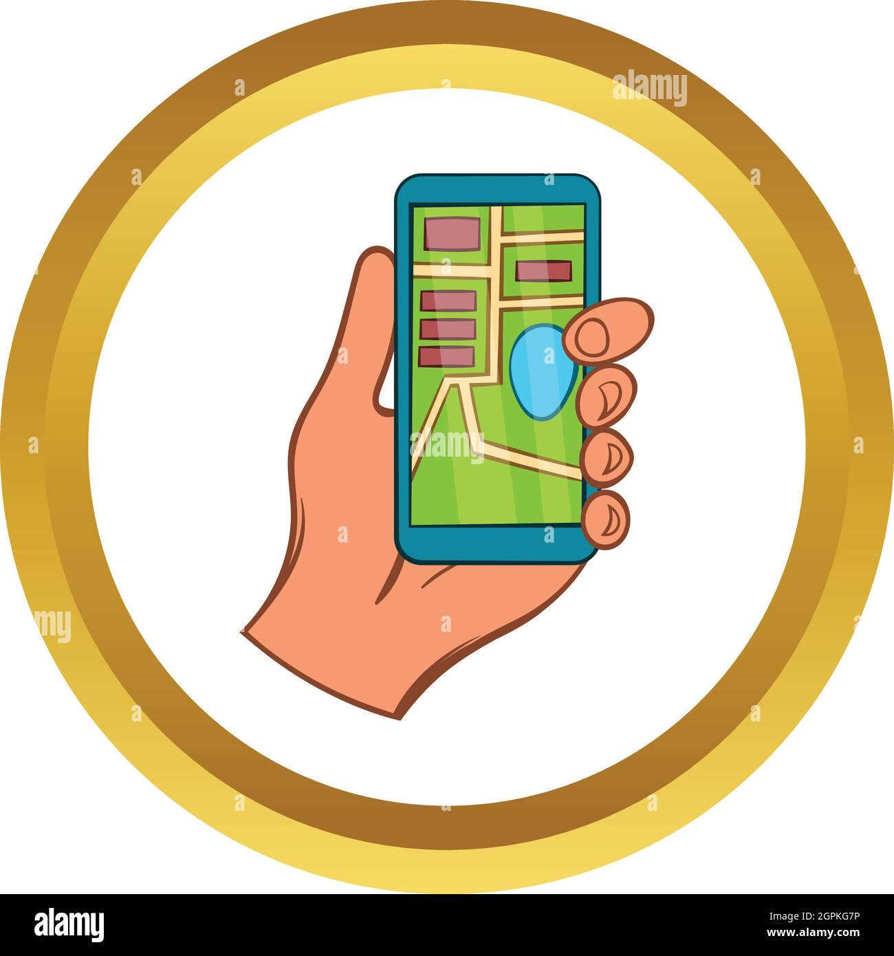 Mano dello smartphone con GPS Navigator icona vettore Illustrazione Vettoriale