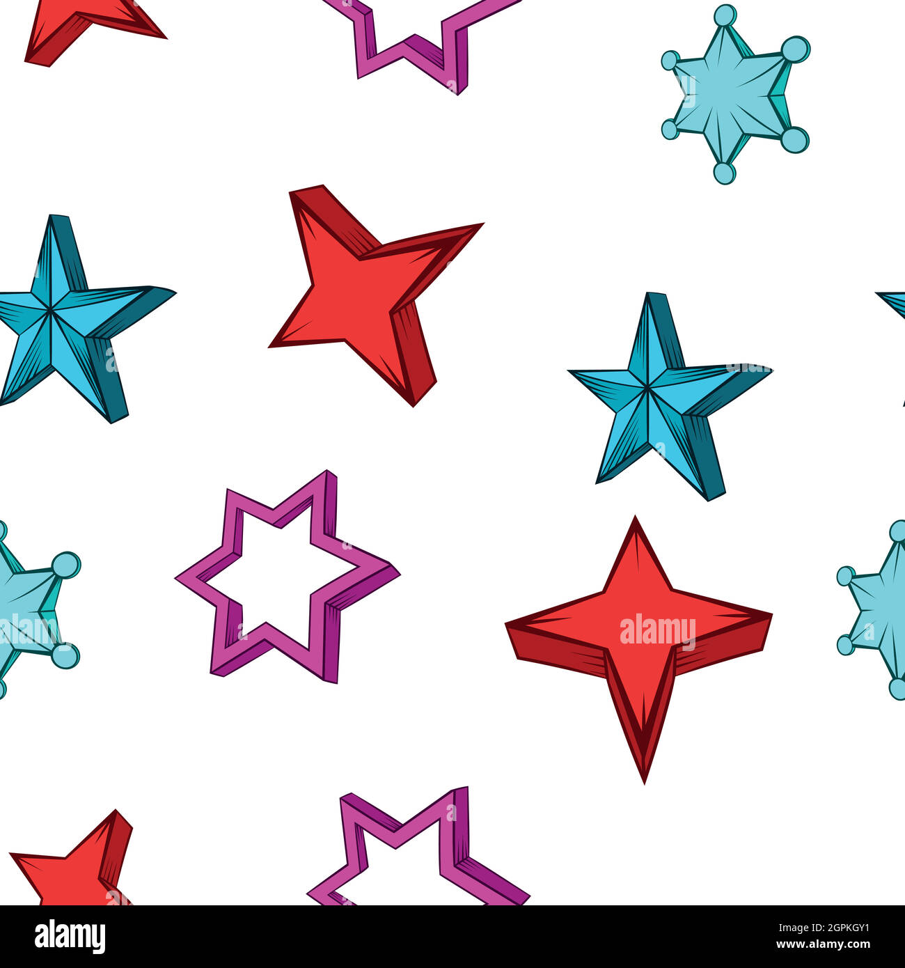 Tipi di stelle pattern, stile cartoon Illustrazione Vettoriale