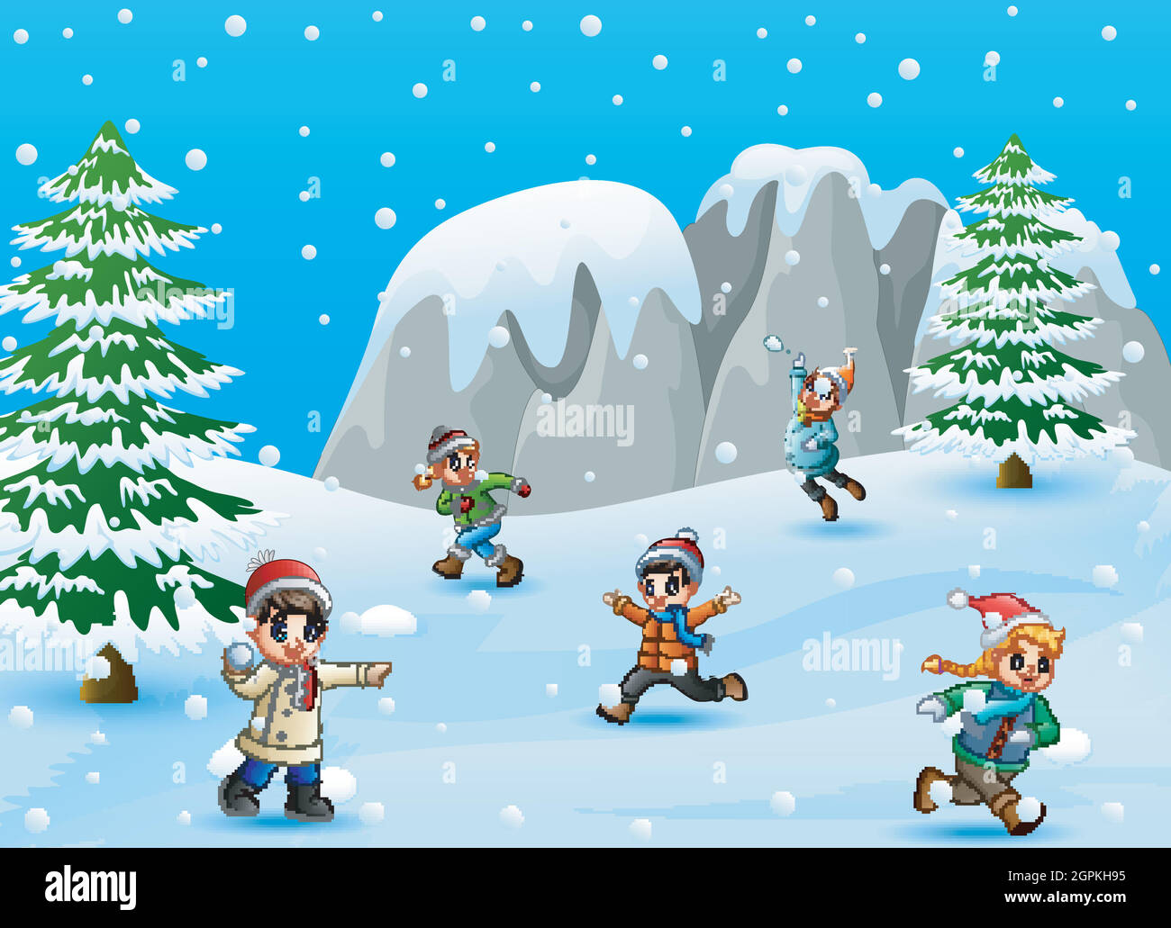 I bambini dei cartoni animati giocano nella neve Immagine e Vettoriale -  Alamy