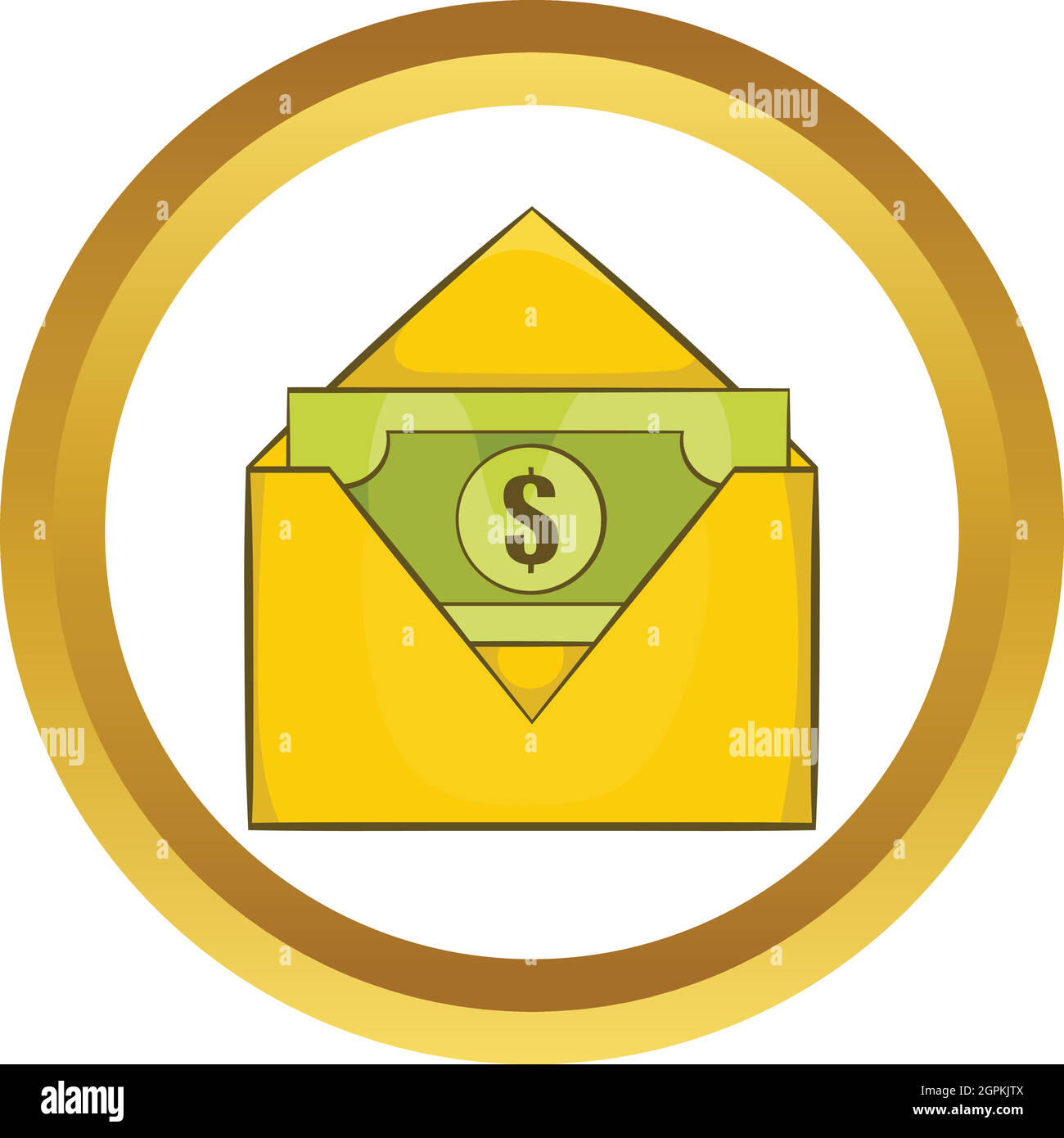 Le fatture del dollaro nella carta gialla busta icona vettore Illustrazione Vettoriale