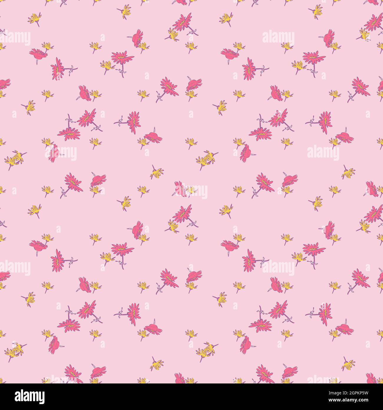 Fiori camomilla disegnati a mano, fiore floreale senza cuciture pattern astratto sfondo carta da parati vettore. Illustrazione botanica dell'arte di linea per disegno grafico, stampa. Trendy natura colori pastello rosa Illustrazione Vettoriale