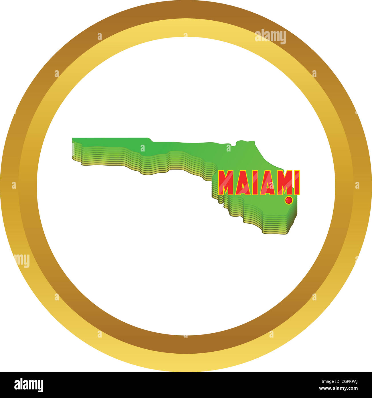 Mappa della Florida con Miami icona vettore Illustrazione Vettoriale