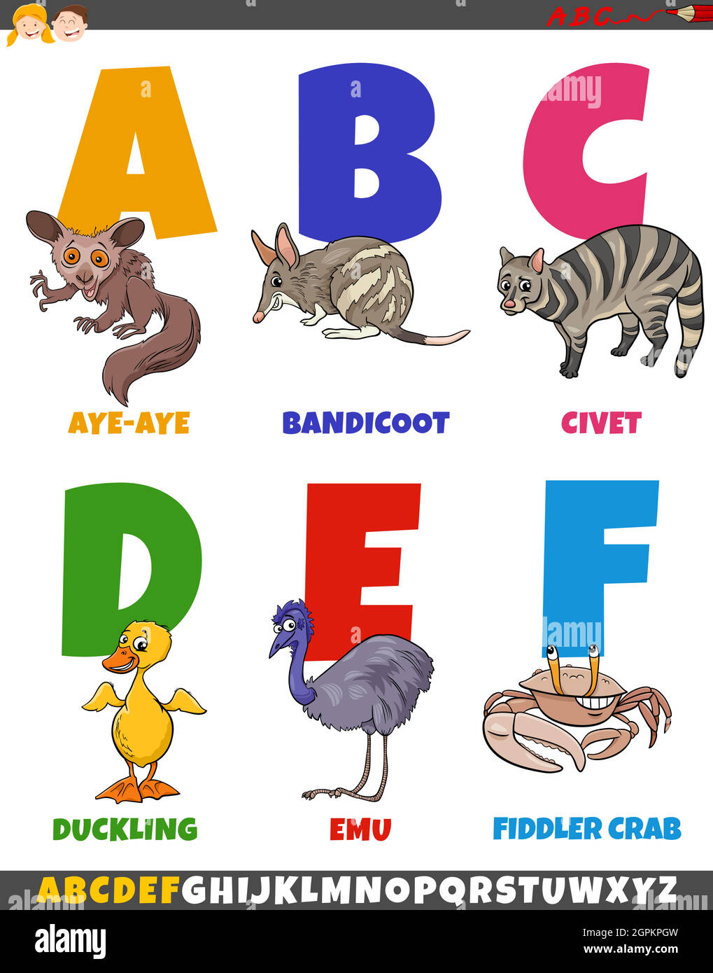 collezione didattica di alfabeti cartoni animati con animali fumetti Illustrazione Vettoriale