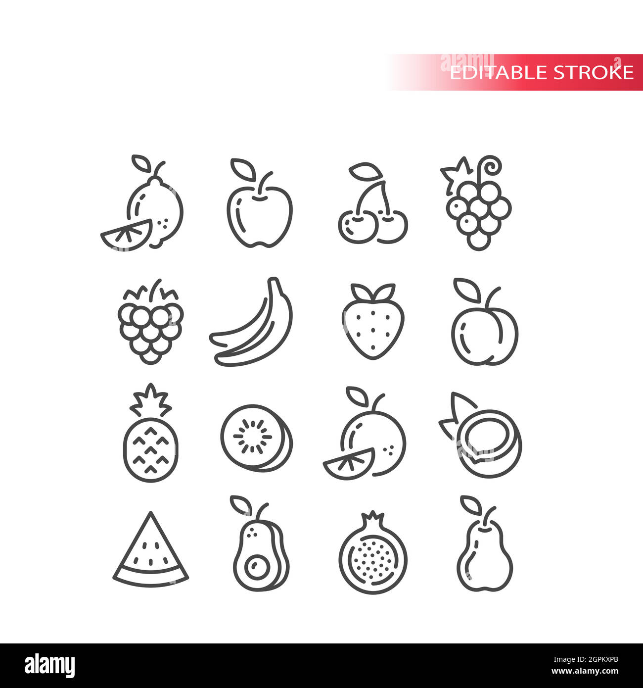 Set di icone vettore linea frutta Illustrazione Vettoriale