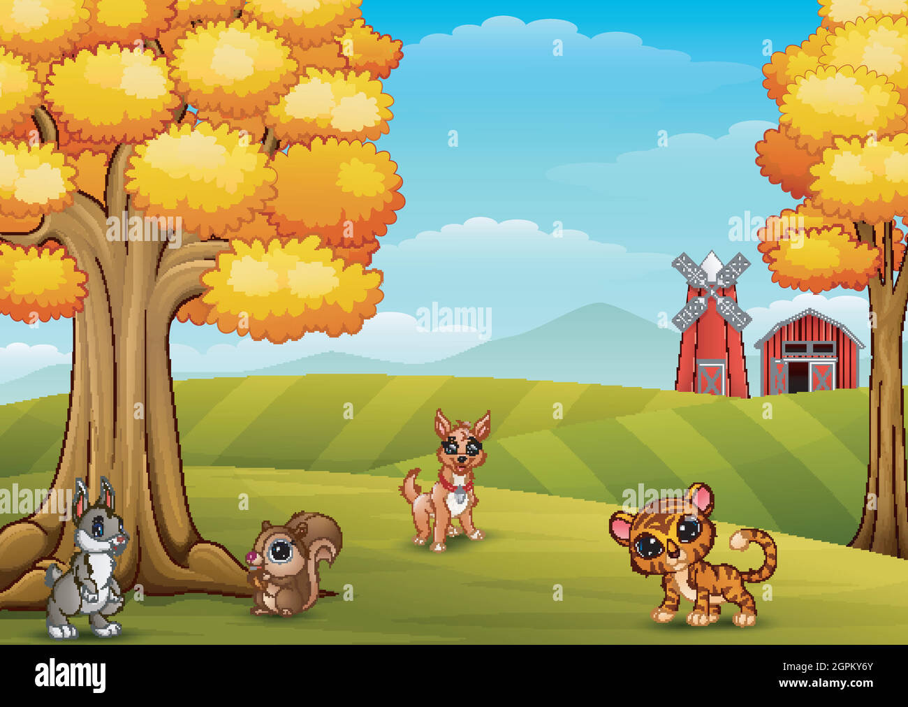 Animali cartoni animati sullo sfondo della fattoria Immagine e Vettoriale -  Alamy