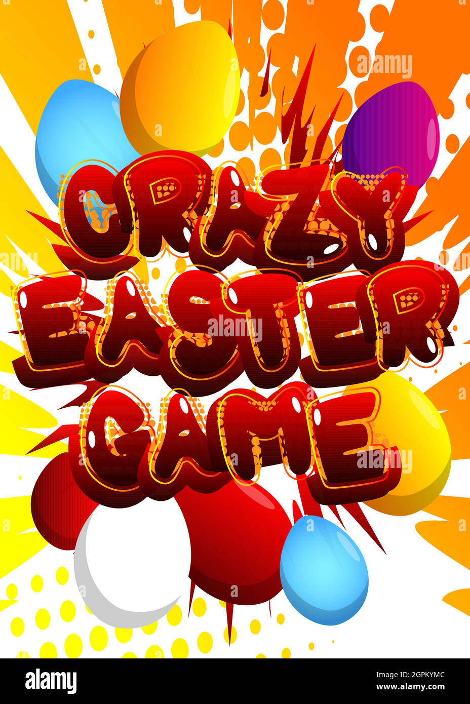Gioco di Pasqua pazzesco - testo relativo di vacanza stile del libro comico. Illustrazione Vettoriale
