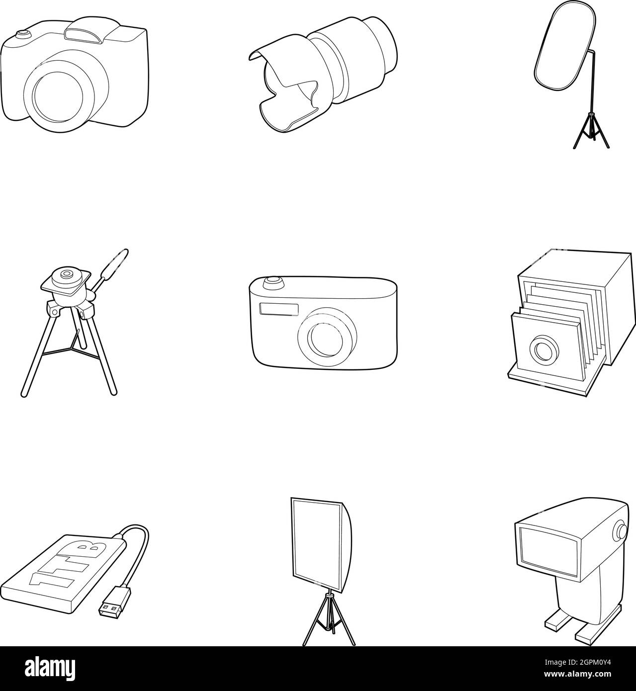 Foto shooting set di icone di stile di contorno Illustrazione Vettoriale