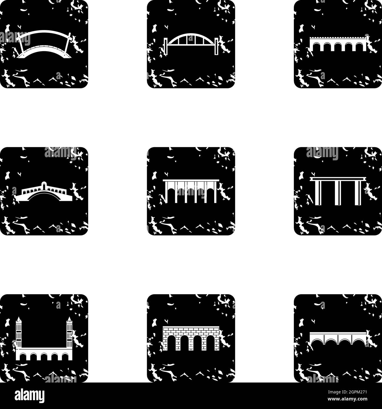 Tipi di ponti icone set, grunge stile Illustrazione Vettoriale