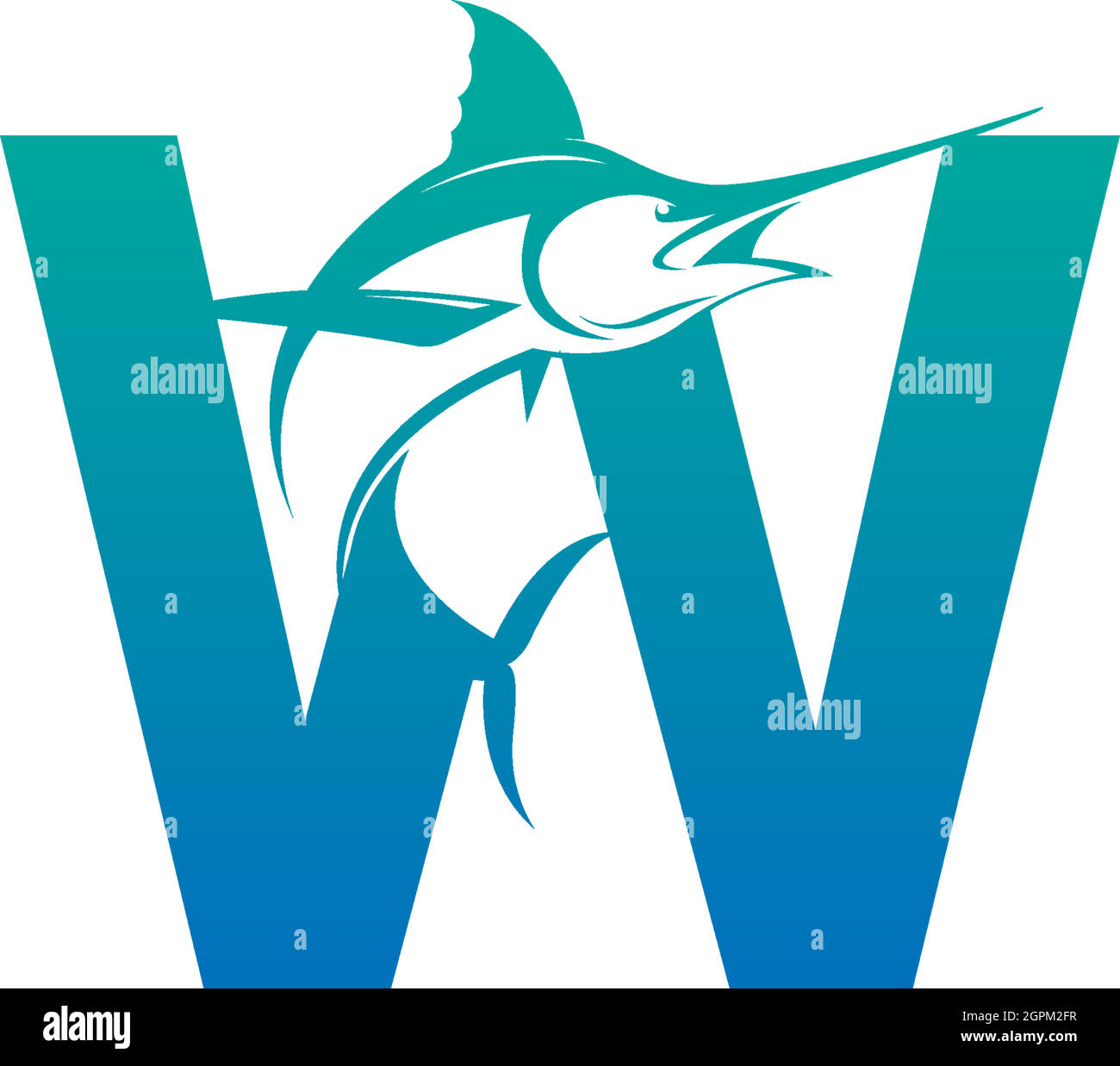 Icona con logo lettera W con modello di simbolo di disegno dei pesci Illustrazione Vettoriale