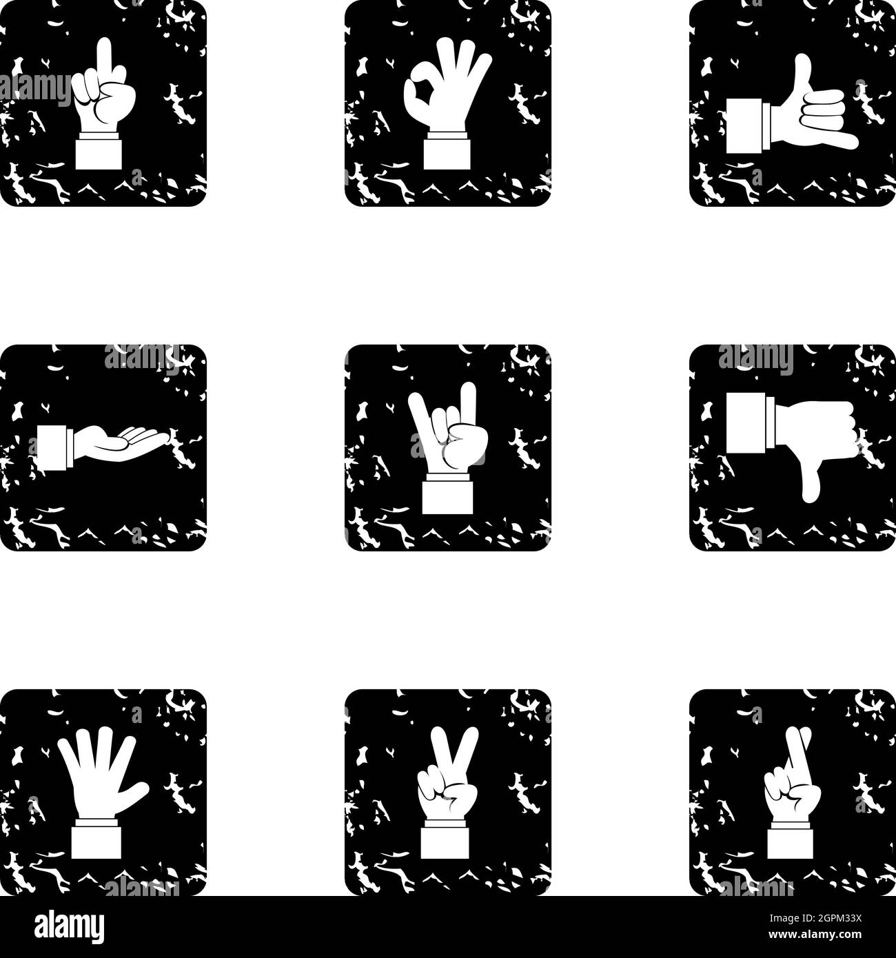 Icone dei gesti di comunicazione impostate, stile grunge Illustrazione Vettoriale