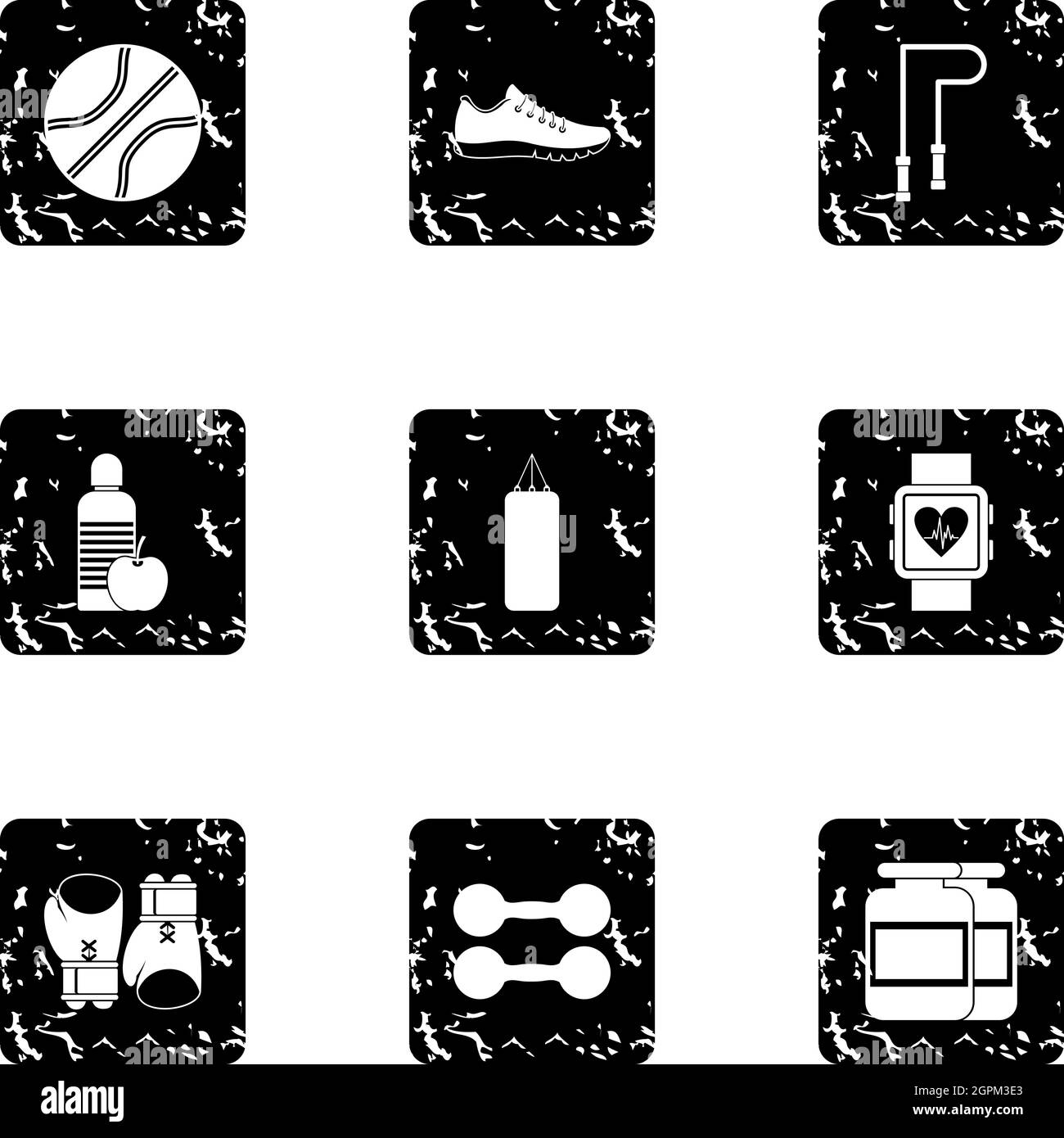 Icone allenamento impostate, stile grunge Illustrazione Vettoriale