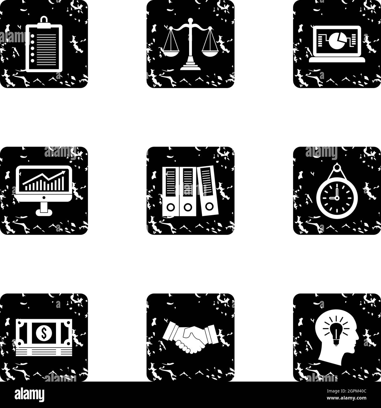 Icone aziendali impostate, stile grunge Illustrazione Vettoriale