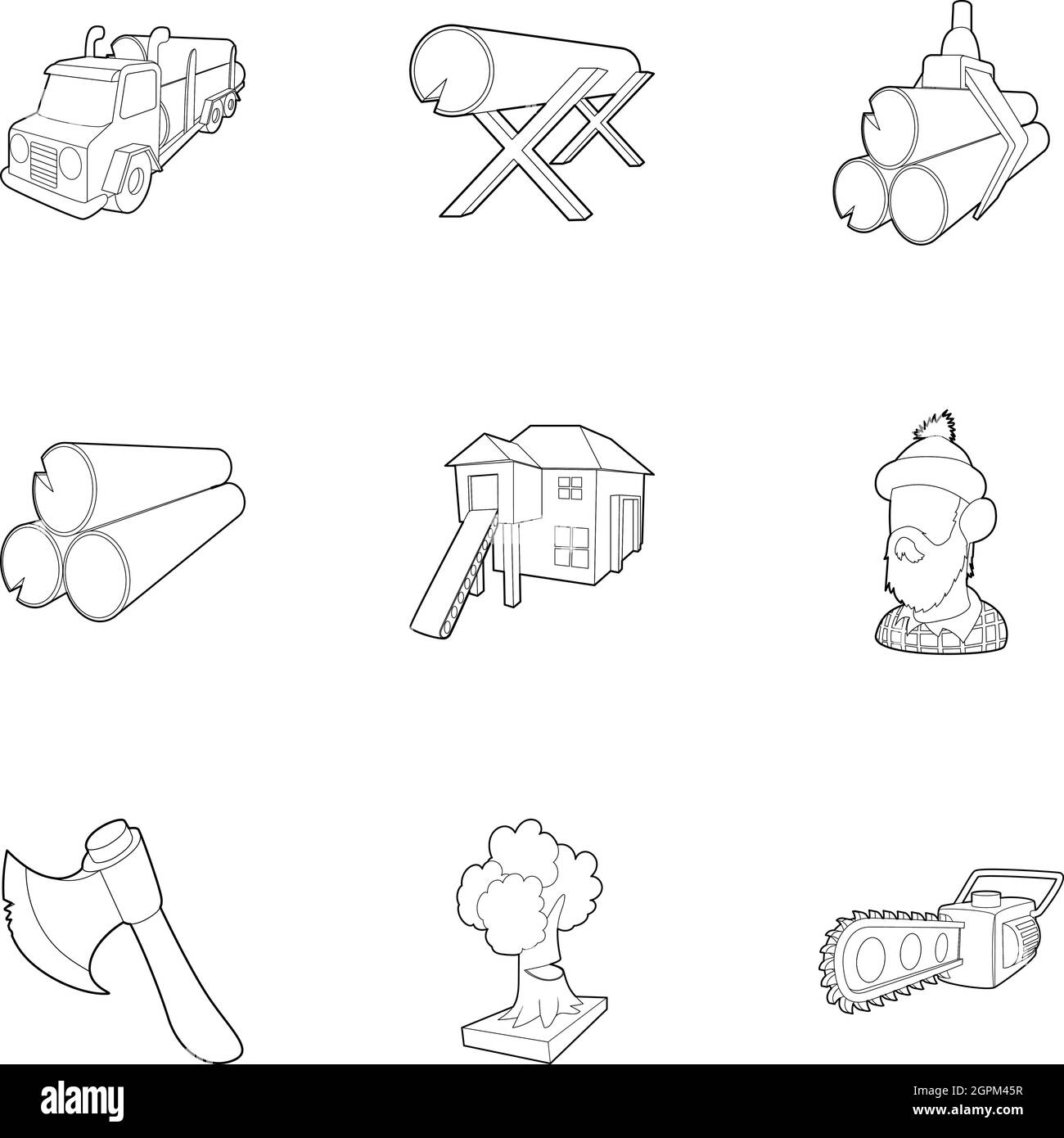 Legna da ardere set di icone di stile di contorno Illustrazione Vettoriale